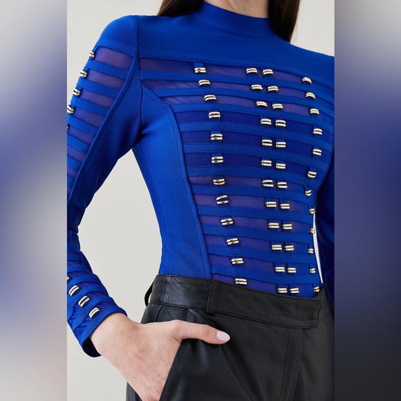 Karen Millen All Over Trimmed Bandage and Mesh Body Suit Cobalt - Picture 5 of 10